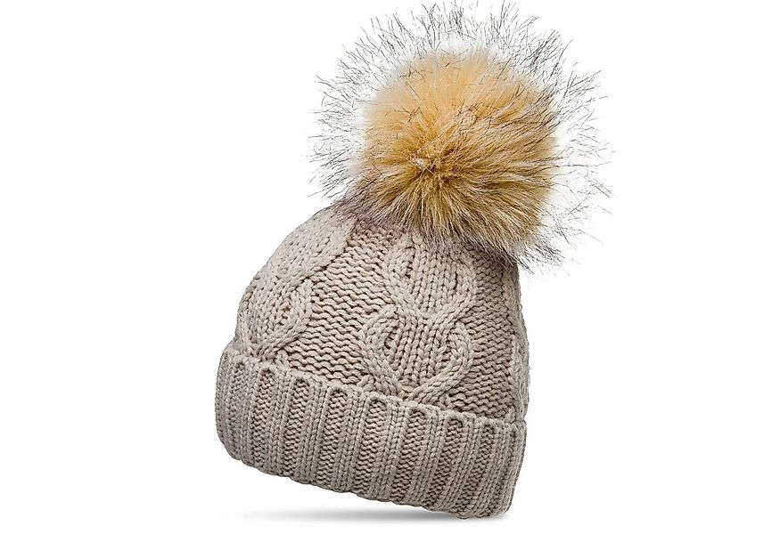 Caspar Bommelmütze MU163 Damen Strickmütze mit Kunstfell Bommel und klassis günstig online kaufen