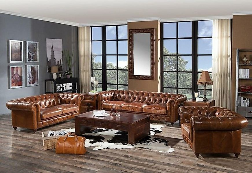 JVmoebel Sofa Sofagarnitur 3tlg. Garnitur Set Ledersofa Couch Wohnlandschaf günstig online kaufen