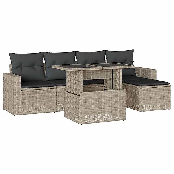 vidaXL 6-Tlg Garten-Sofagarnitur mit Kissen Hellgrau Poly Rattan 3267242 günstig online kaufen