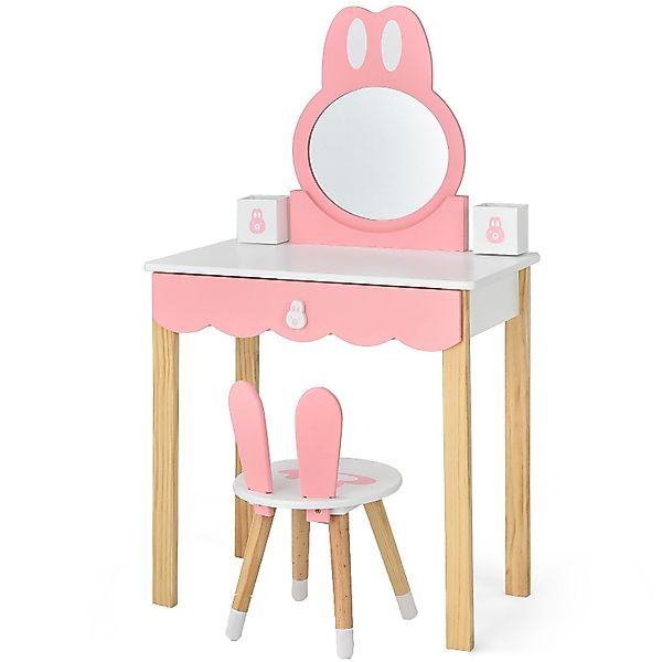 COSTWAY Schminktisch, Kinder, mit Hocker, Spiegel, günstig online kaufen