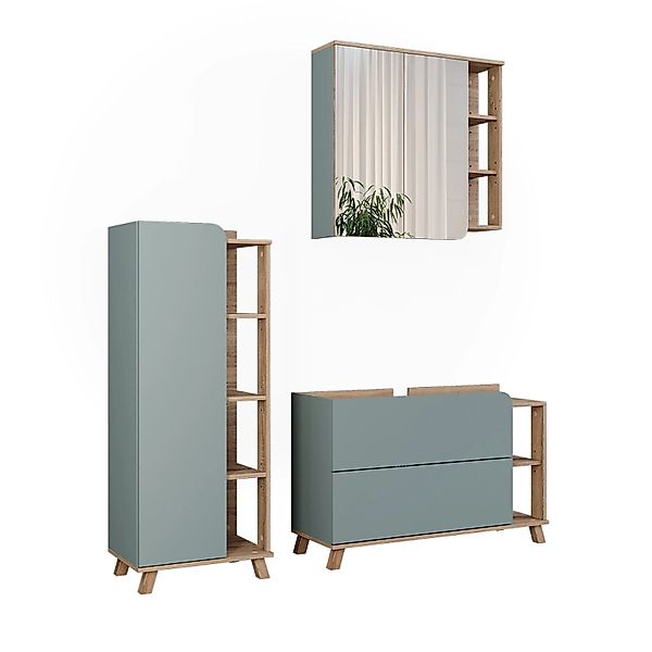 Vicco Badmöbel-Set Karen Sonoma/Blau 3 Teile Opt 2 günstig online kaufen