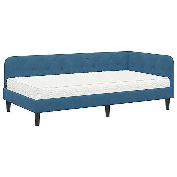 vidaXL Eckbettgestell mit Matratze mit Kopfteil Blau 90 x 190 cm Samt 33941 günstig online kaufen