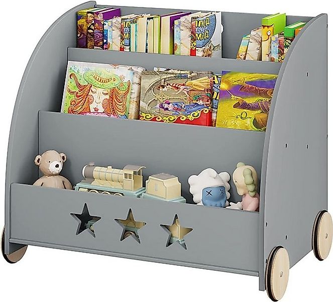 Woltu Bücherregal, 1-tlg., Kinderregal für Bücher mit Rollen aus Holz grau günstig online kaufen