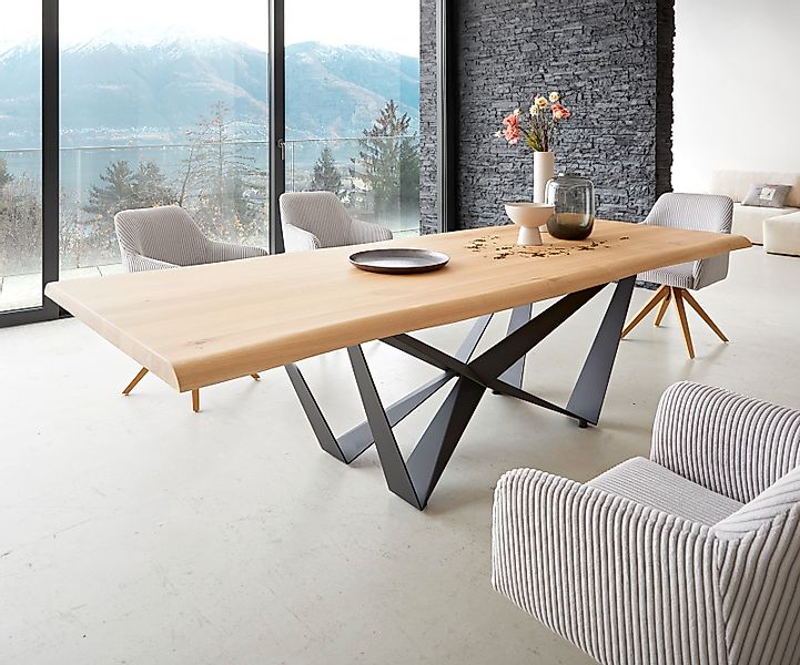 Esstisch Edge 260x100 Eiche Natur Spider Flachstahl Schwarz Live-Edge günstig online kaufen