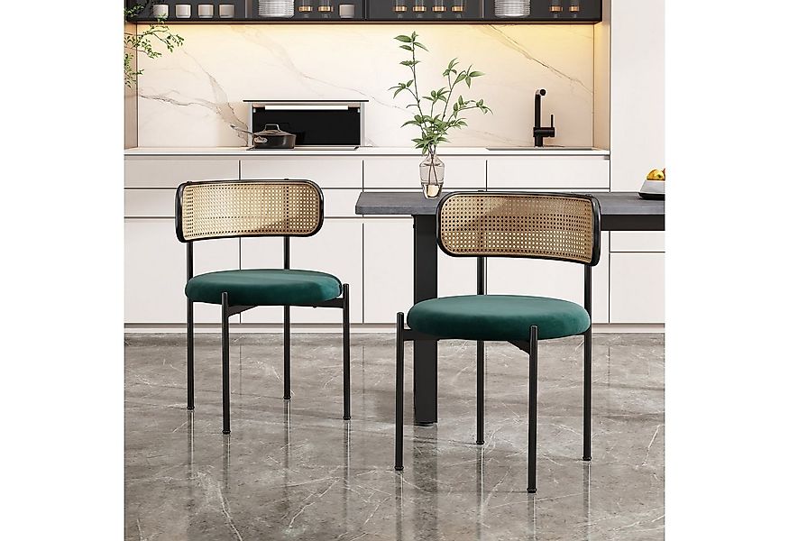 Flieks Esszimmerstuhl (2 St), 2er Set Rattanstuhl Polsterstuhl Wohnzimmerst günstig online kaufen