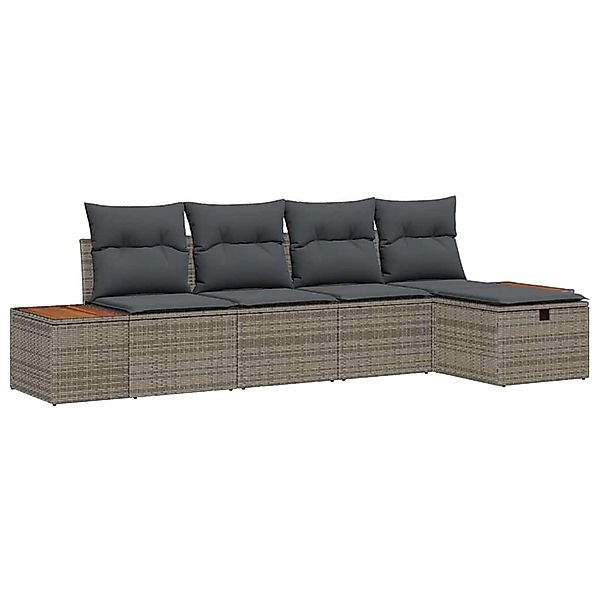 vidaXL Garten-Sofa-Set mit Kissen 5-Tlg Grau Poly Rattan 3359621 günstig online kaufen