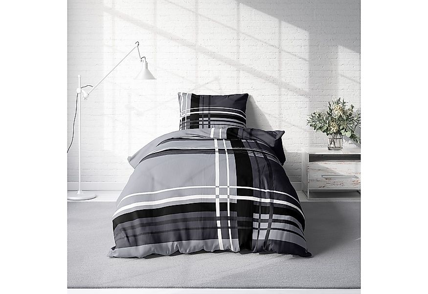 One Home Bettwäsche Adzo Winter, Biber, 4 teilig, modern gestreift grafisch günstig online kaufen