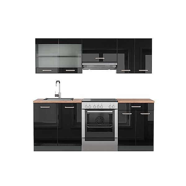 Vicco R-Line Küchenzeile Schwarz Hochglanz/Anthrazit 200 cm AP Eiche günstig online kaufen