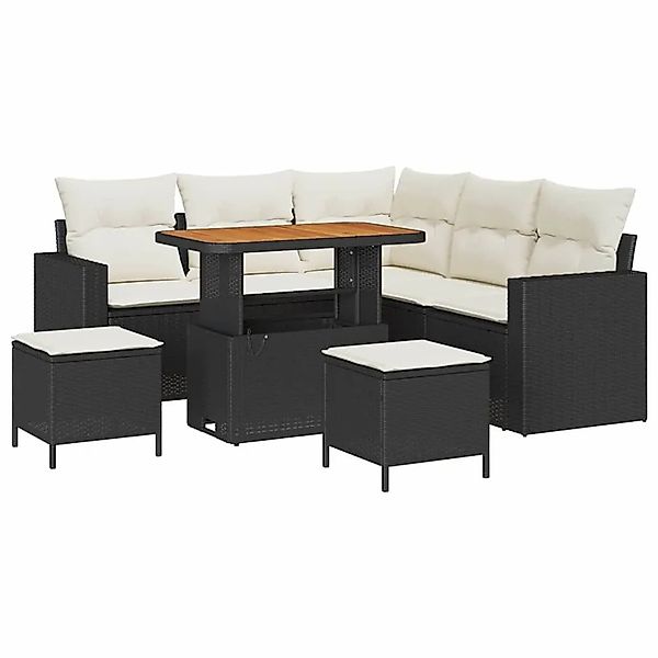 vidaXL Gartensofa-Set mit Kissen 9 Stk Schwarz und Creme Poly-Rattan 336356 günstig online kaufen