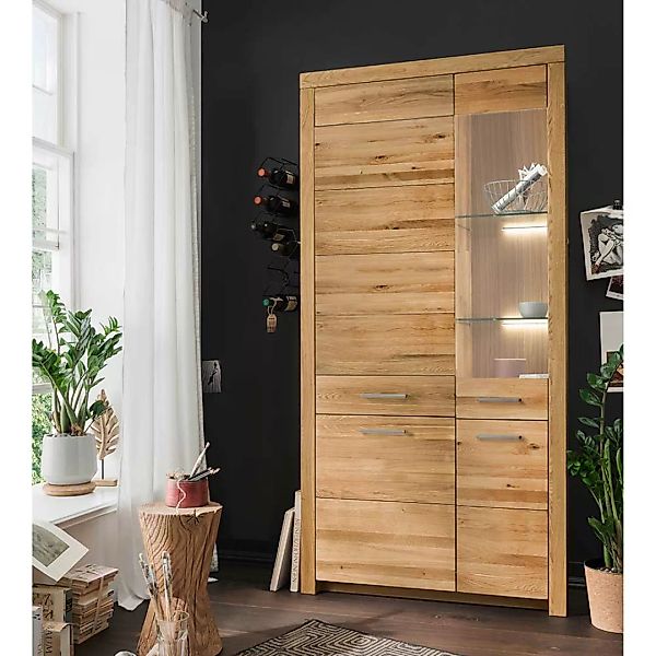 XL Wohnzimmervitrine aus Wildeiche Massivholz 4 Türen mit Soft Close günstig online kaufen