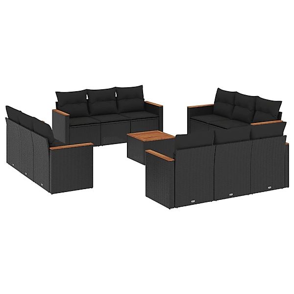 vidaXL 13-Tlg Garten-Sofagarnitur mit Kissen Schwarz Poly Rattan 3225838 günstig online kaufen