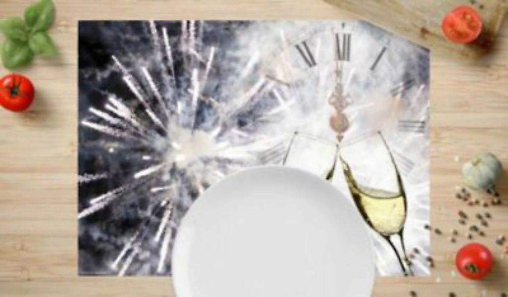 tischsetmacher Tischset Platzsets - Silvester - Sektgläser mit Uhr silber - günstig online kaufen