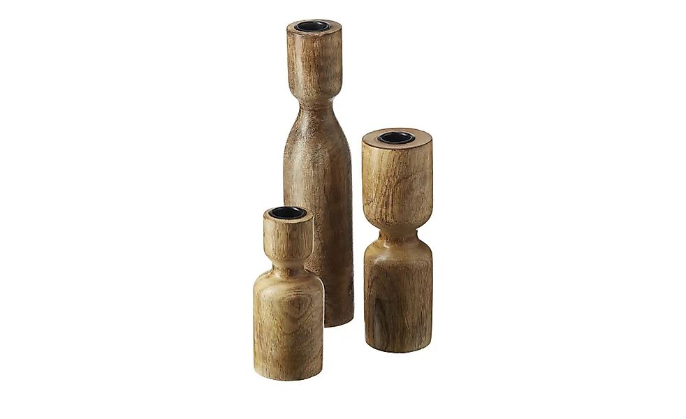 HOME STORY Kerzenhalter  3er Set   ¦ braun ¦ Holz,Massivholz,Metall ¦ Maße günstig online kaufen