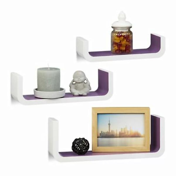 relaxdays Wandregal 3er Set in U-form violett günstig online kaufen