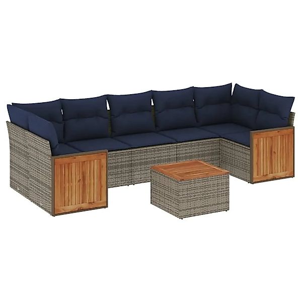 vidaXL 8-Tlg Gartensofa-Set mit Kissen Grau Polyrattan 3227496 günstig online kaufen