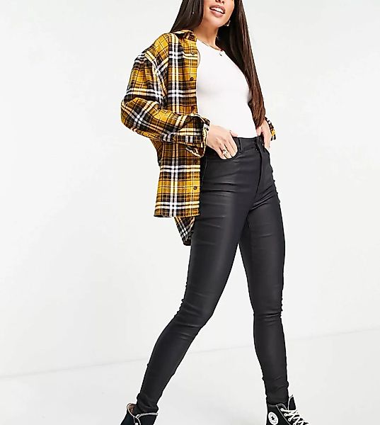 New Look Tall – Beschichtete, enge Jeans aus Kunstleder in Schwarz günstig online kaufen
