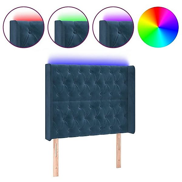 vidaXL Bett, LED Kopfteil Dunkelblau 93x16x118/128 cm Samt günstig online kaufen