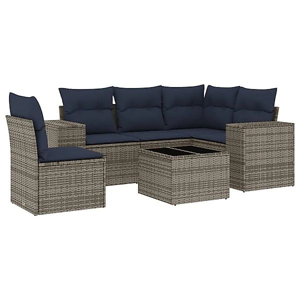 vidaXL 6-Tlg Gartensofa-Set mit Kissen Grau Polyrattan 3222580 günstig online kaufen