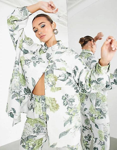 ASOS EDITION – Oversize-Hemdjacke mit Blumenprint-Mehrfarbig günstig online kaufen