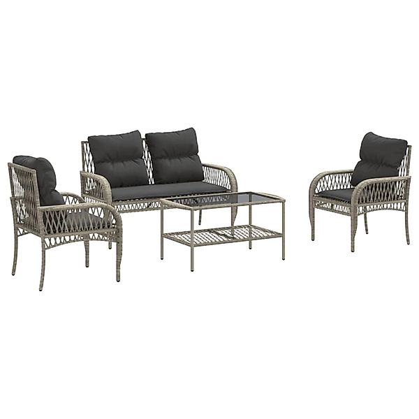 vidaXL 4-Tlg Garten-Sofagarnitur mit Kissen Hellgrau Poly Rattan 368732 günstig online kaufen