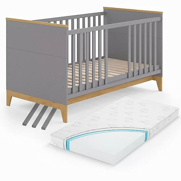 VitaliSpa® Babybett Malia, Grau/Eiche, 70x140 cm mit Matratze günstig online kaufen