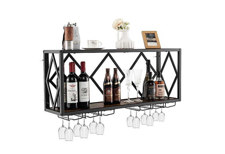 COSTWAY Weinregal, Wand, 2 Ebenen, Metall, 39 Flaschen&12 Gläser, 100x25x45 günstig online kaufen