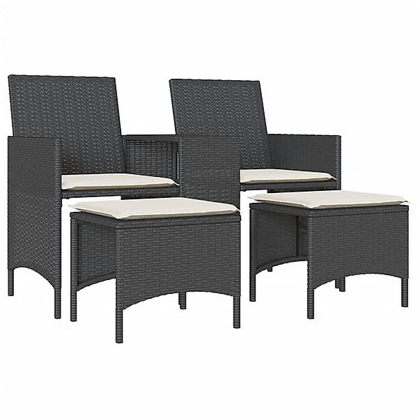 vidaXL Loungesofa Gartensofa 2-Sitzer mit Tisch und Hockern Schwarz Poly Ra günstig online kaufen