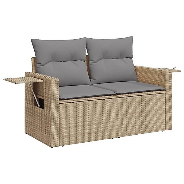 vidaXL Gartensofa mit Kissen 2-Sitzer Beige Poly Rattan 366106 günstig online kaufen