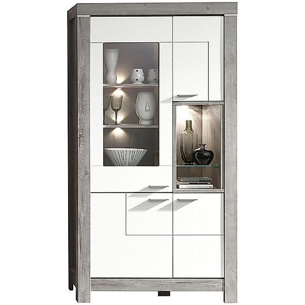 expendio Vitrine Grita 1 weiß / Haveleiche Nb. inkl. Beleuchtung 100x200x42 günstig online kaufen