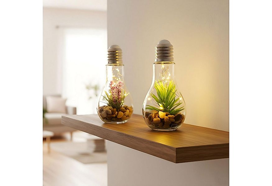 Levandeo® LED Dekoobjekt, 2er Set Sukkulenten Glühbirne Im Glas B x H: 8 x günstig online kaufen