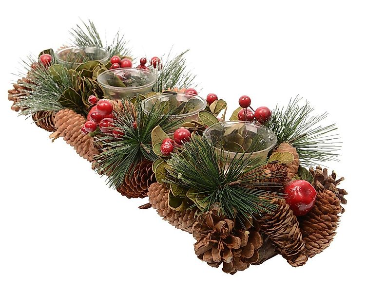 Kaemingk Dekokranz, Adventsgesteck länglich Teelichthalter Glas 45cm grün r günstig online kaufen
