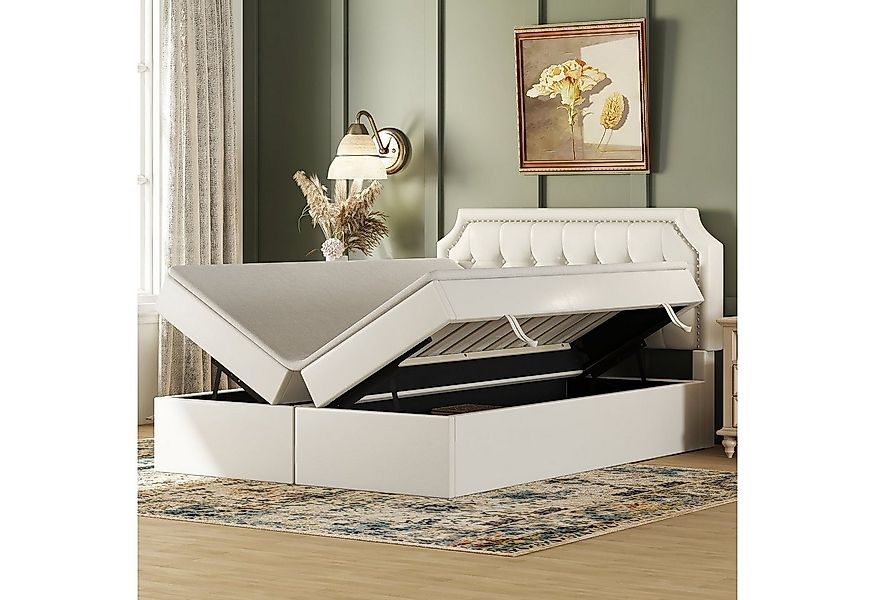 Flieks Polsterbett, Hydraulisches Boxbett Doppelbett mit Stauraum Kunstlede günstig online kaufen