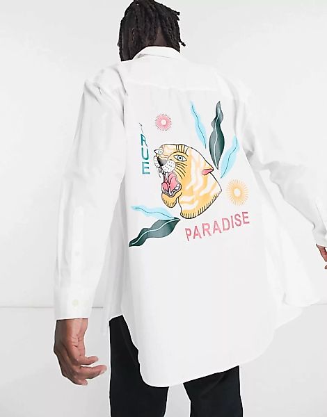 ASOS DESIGN – Extrem übergroßes Hemd mit Tigerprint auf dem Rücken-Weiß günstig online kaufen