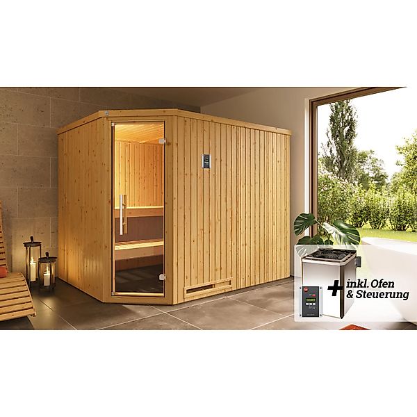 Weka Element-Ecksauna Varberg 4 Sparset 7,5 kW BioS Glastür günstig online kaufen