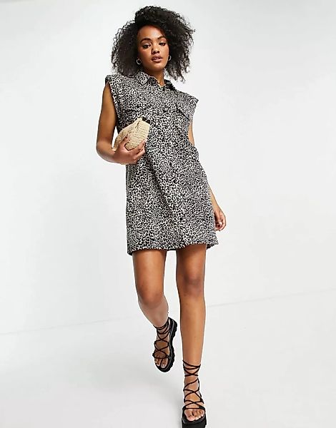 ASOS DESIGN – Mini-Hemdkleid mit Taschen und Leopardenmuster-Neutral günstig online kaufen