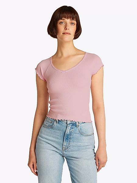 Tommy Jeans Kurzarmshirt "TJW SLIM VNECK GMD RIB SS", mit Rollkanten, im fe günstig online kaufen