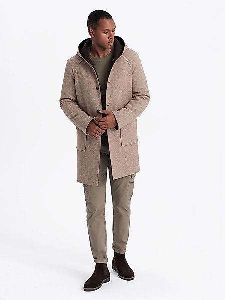 OMBRE Wintermantel Melange-Herrenmantel mit Kapuze günstig online kaufen