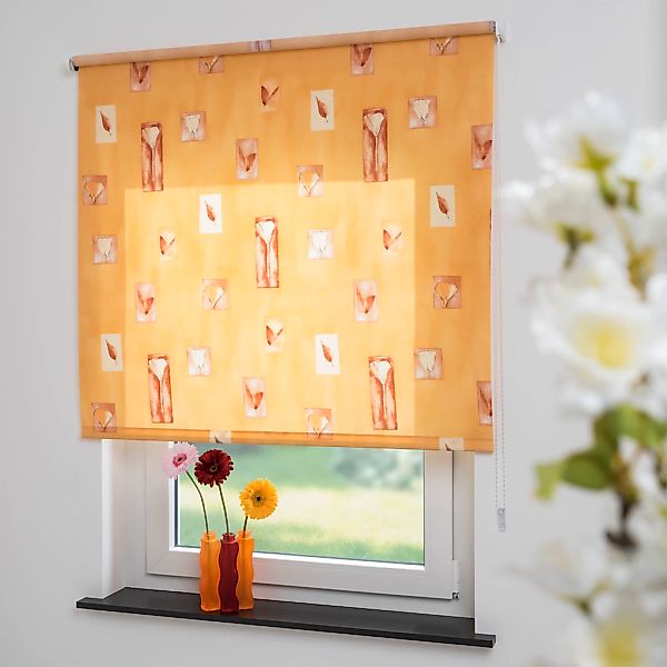 Liedeco Seitenzugrollo "Blumen orange" Lichtschutz Sichtschutz mit Bohren/o günstig online kaufen