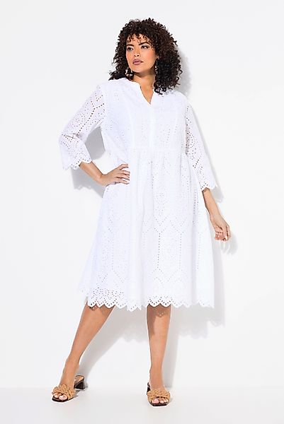 Ulla Popken Maxikleid Midikleid Lochspitze Tunika-Ausschnitt günstig online kaufen