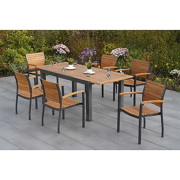 Merxx Gartenmöbel-Set Santorin 7-teilig Stapelsessel & Ausziehtisch günstig online kaufen