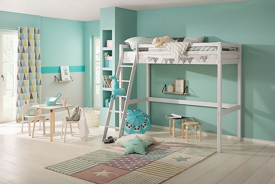 OTTO home Kinderbett "Alpi, Hochbett, Stellfläche unter dem Bett" Kiefernho günstig online kaufen