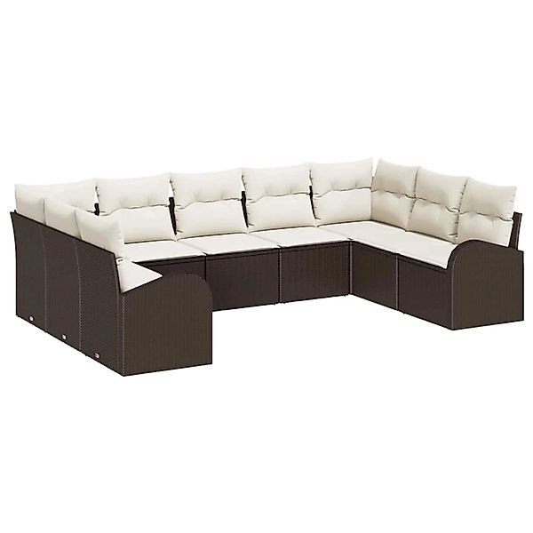 vidaXL Garten-Sofa-Set mit Kissen 9-Tlg Braun und Weiß Poly Rattan 3354867 günstig online kaufen