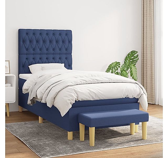 Vidaxl Boxspringbett Mit Matratze Blau 100x200 Cm Stoff günstig online kaufen