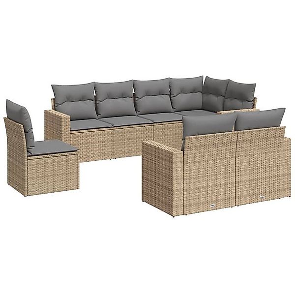 vidaXL Sofaelement 8-tlg. Garten-Sofagarnitur mit Kissen Beige Poly Rattan günstig online kaufen