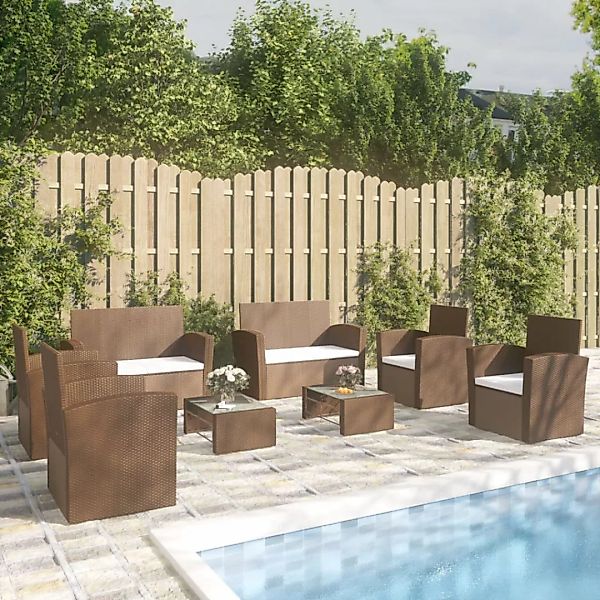 8-tlg. Garten-lounge-set Mit Auflagen Poly Rattan Braun günstig online kaufen