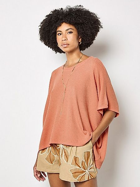 Apricot Fledermausshirt Waffelstrick-Tunika Strukturierte Oberfläche günstig online kaufen