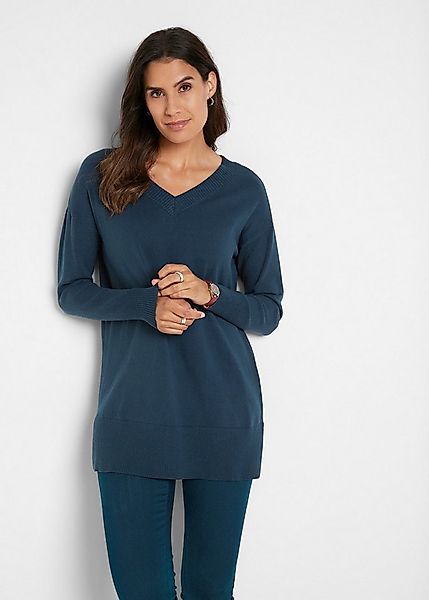 bonprix Longpullover Long-Pullover mit V-Ausschnitt und Seitenschlitzen günstig online kaufen