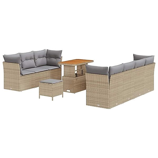 vidaXL 10-Teiliges Garten Sofa Set mit Kissen Beige Poly Rattan Akazie 3361 günstig online kaufen