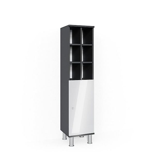 Vicco Midischrank Fynn Weiß Hochglanz/Anthrazit 30 x 131 cm Große Tür günstig online kaufen