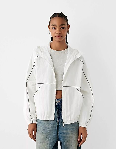 Bershka Jacke Mit Kapuze Und Farblich Abgesetztem Detail Damen M Weiss günstig online kaufen